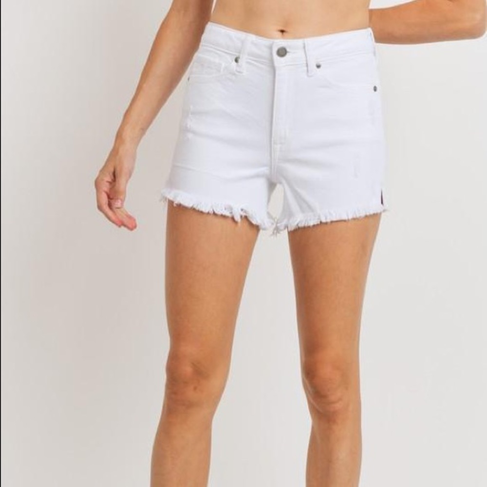 Just Black White Jean Shorts, Cut Off High Waisted